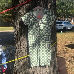 Roolee Green and White Checkered Jumpsuit